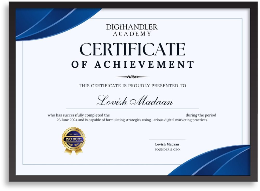 Digihandler Academy Certificate of Achievement (ISO 9001 certified academy)