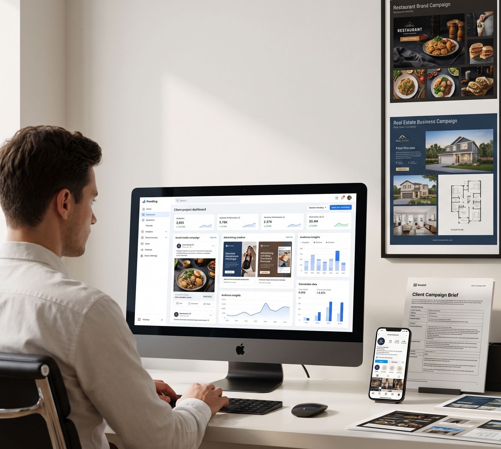 A Digihandler Academy student managing live client campaign dashboards and creative