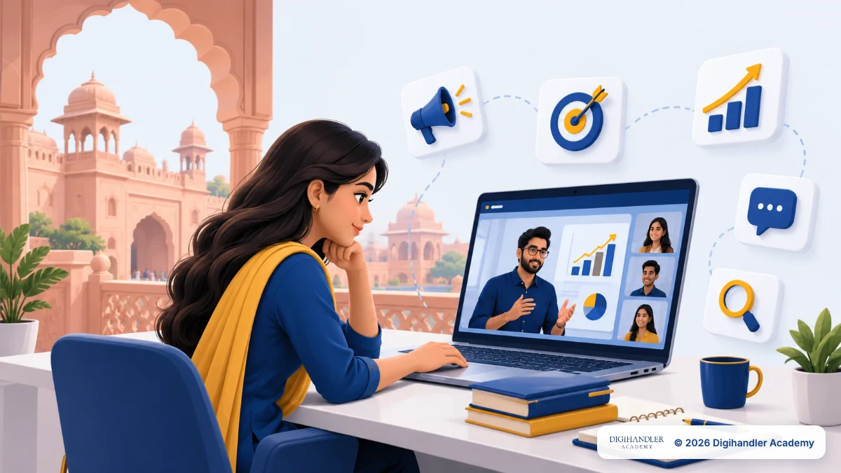 The digital marketing channels covered across Digihandler Academy's 44-module programme