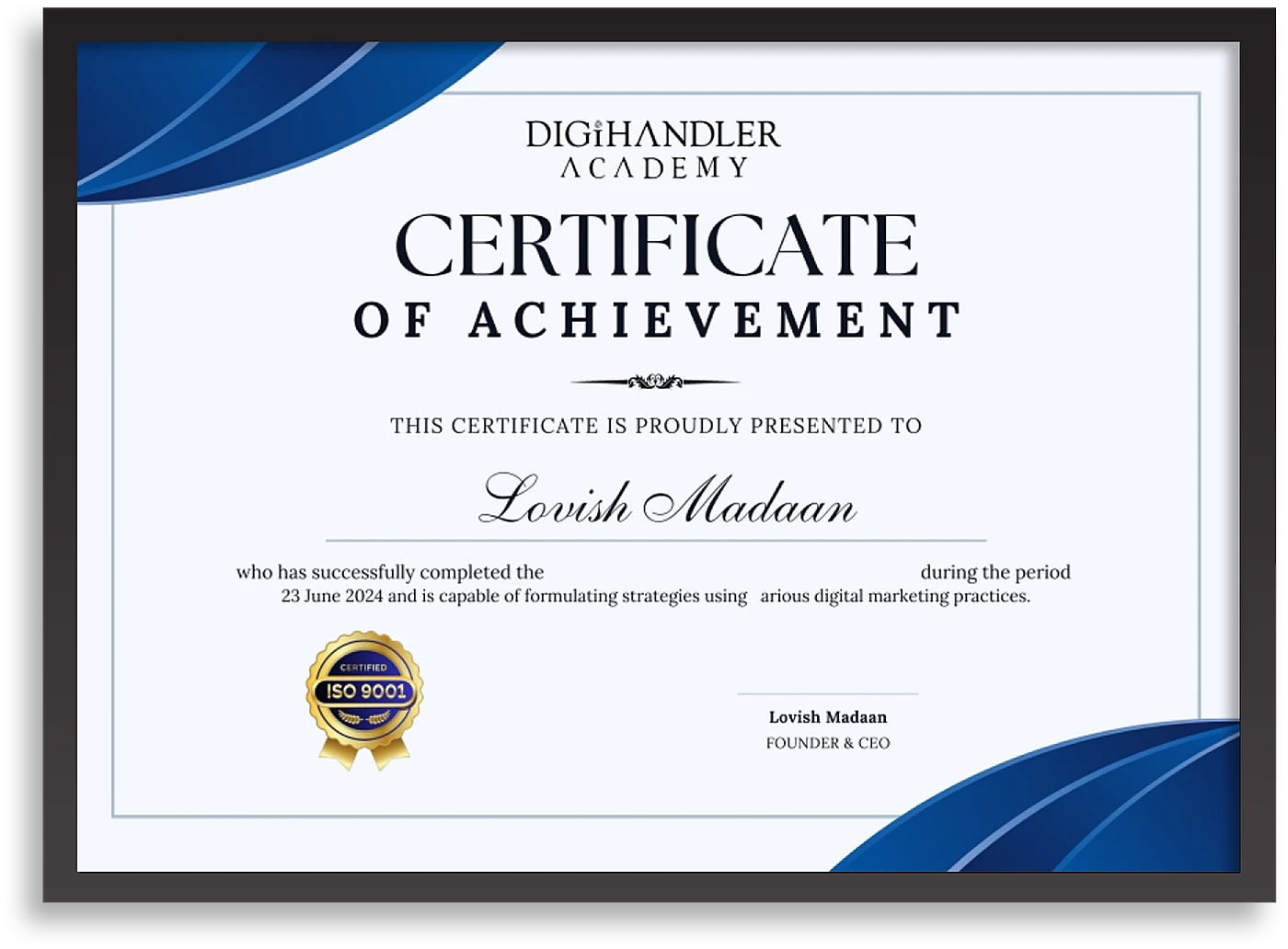 Digihandler Academy Certificate (ISO 9001)