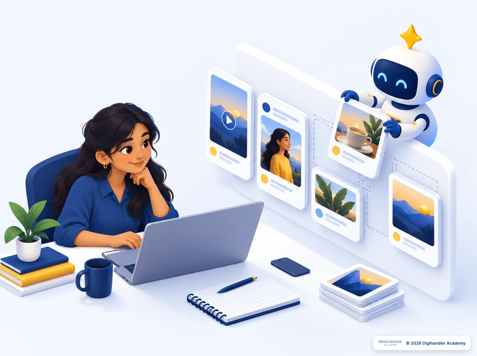 A marketer building a social media campaign with AI assistance
