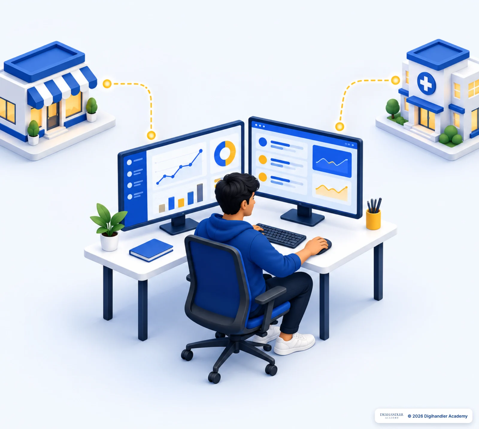 A Digihandler Academy student managing live client campaign dashboards and creative