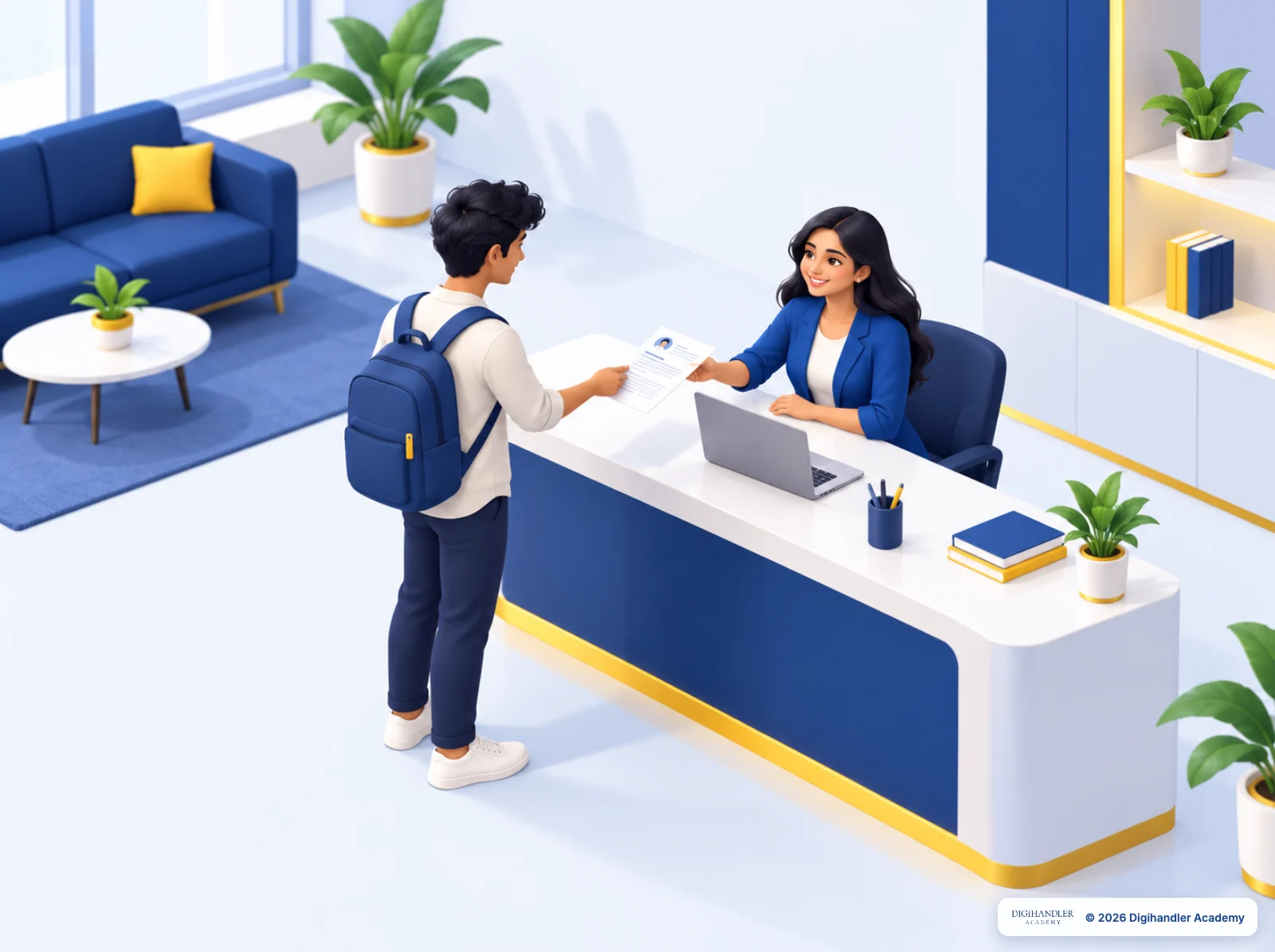 A digital marketing workplace with a career placement desk
